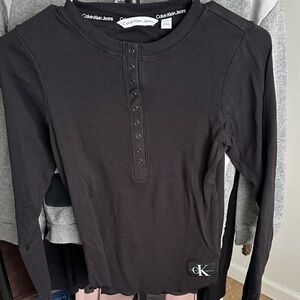 Calvin Klein Black Ribbed Henley Top
